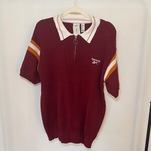 Reebok Burgundy Polo with Striped Sleeves